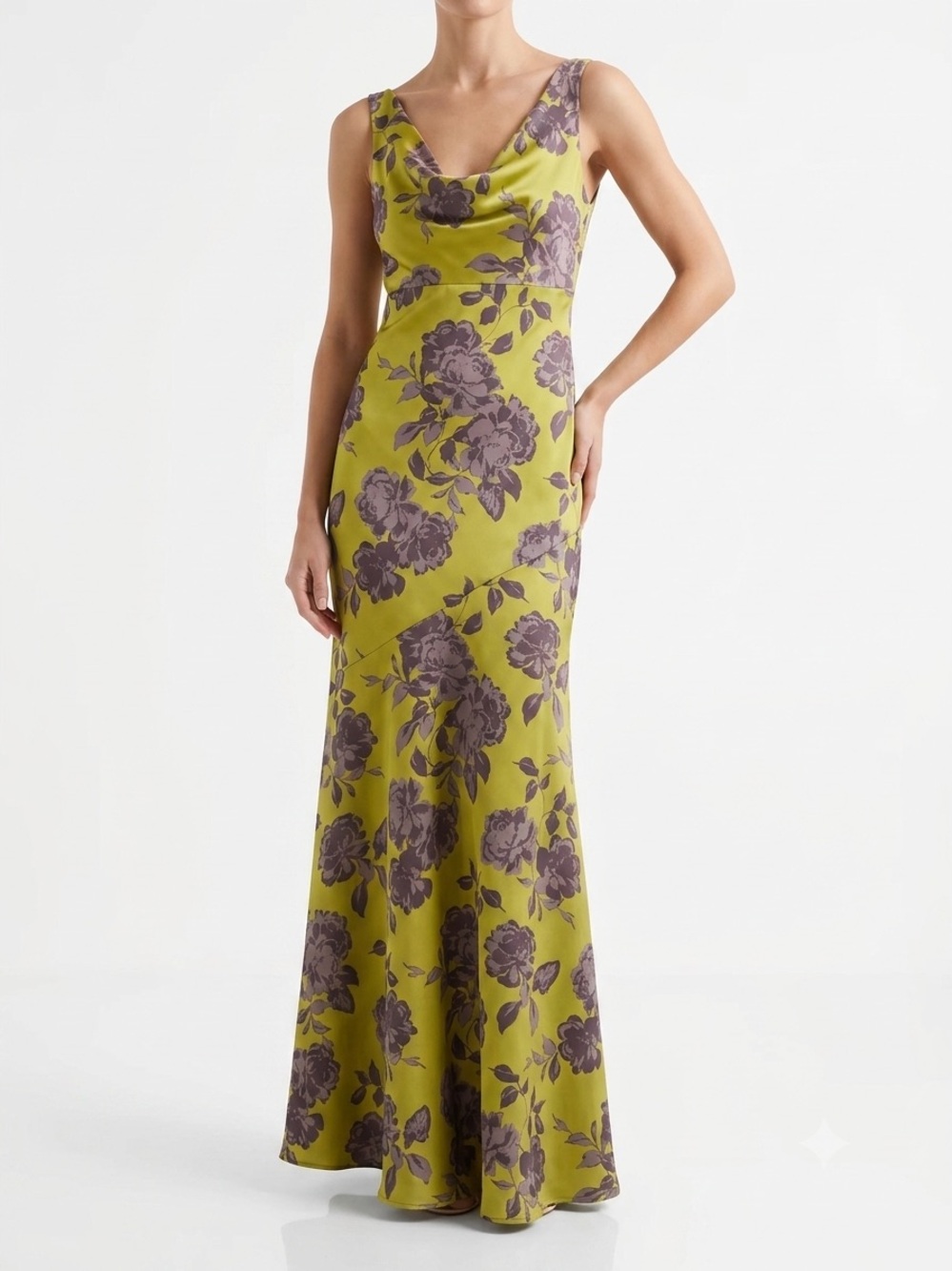 DB Studio Floral Cowl-Neck Maxi Stain Mermaid Dress